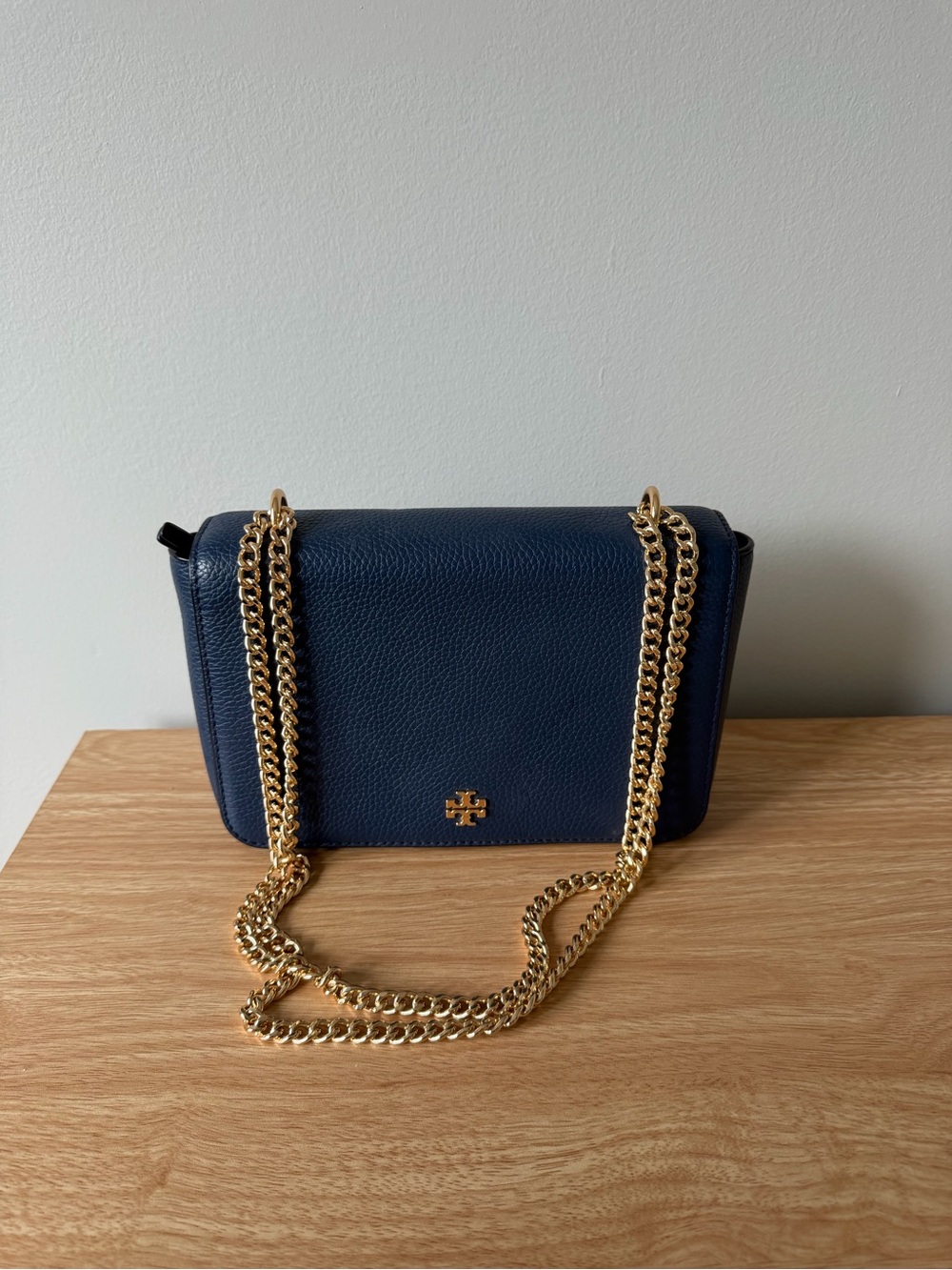 Tory Burch Navy Leather Crossbody with Gold Chain